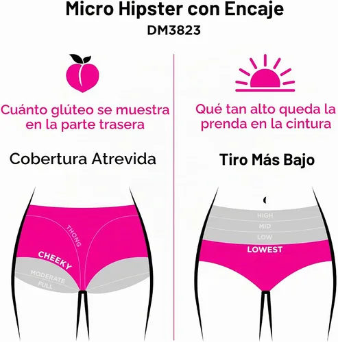 Vista 6 de Maidenform Ropa interior hipster para mujer, paquete de 3, ropa interior atrevida de tiro bajo, paquete de bragas hipster de encaje para mujer