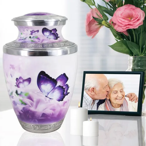 Vista 4 de M MEILINXU Urna para cenizas para mujeres y hombres, urnas de cremación para cenizas humanas, mujeres y hombres, urna de entierro con mariposas