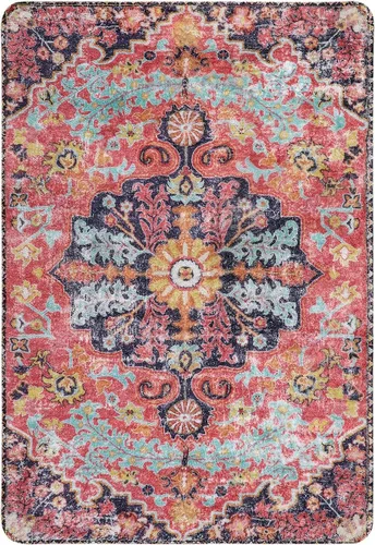 Vista 9 de Lahome Alfombra Floral Bohemio Medaillon - 2x3 Pequeña Alfombra de Baño Rosa Caliente, Alfombra de Cocina, Lavable a Máquina, Antideslizante, Suave