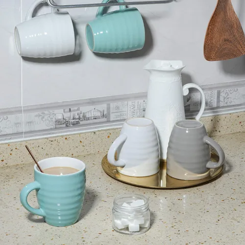 Vista 7 de ComSaf Juego de 6 tazas de café de cerámica, taza de café grande de 15 onzas, taza de té para oficina y hogar, taza de porcelana con asa