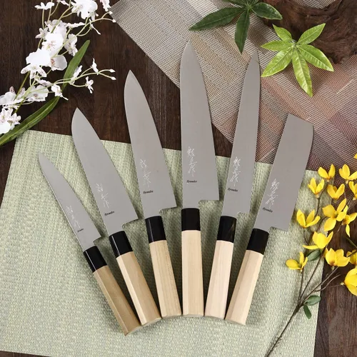 Vista 8 de Cuchillo japonés Damasco ZA18 mango de madera octogonal de magnolia de 69 capas, 6 pulgadas (5.906 in)