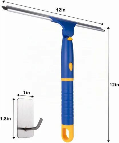 Vista 10 de Escobilla de ducha giratoria de 12 pulgadas para puertas de vidrio, escobilla multiusos con gancho y hoja de goma de repuesto, herramienta de Azul