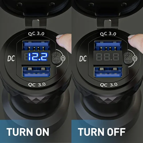 Vista 4 de DIN Hella Plug to Dual QC 3.0 Cargador USB Adaptador de corriente con voltímetro e interruptor de encendido/apagado para BMW Ducati Triumph