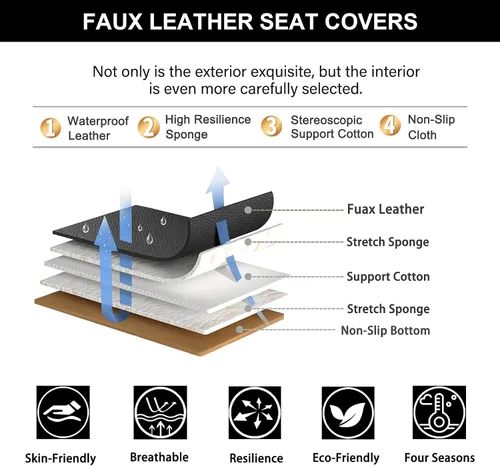 Vista 6 de CX-5 - Fundas de asiento delantero de piel sintética para Mazda CX-5 2013-2024 (negro y beige)