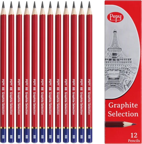Vista 8 de Pepy Lápices de dibujo profesionales de grafito, juego de 12 lápices de plomo negros preafilados B; perfectos para dibujar, dibujar y sombrear