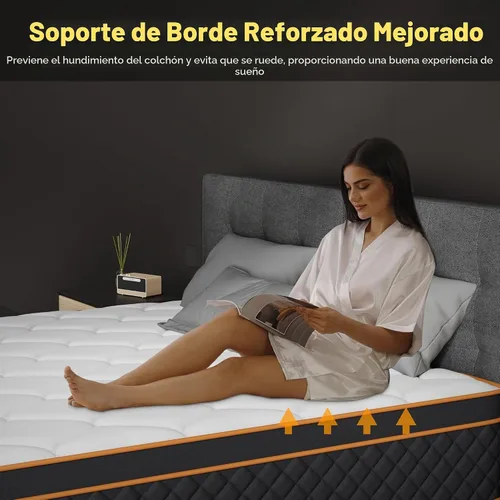 Vista 7 de Colchón híbrido de 10 pulgadas en una caja con espuma viscoelástica y resortes individuales – Firme media, aislamiento de movimiento, soporte extra