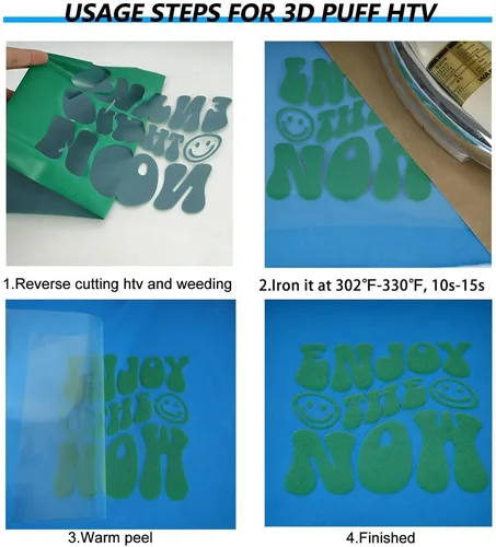 Vista 4 de Vinilo de transferencia de calor, 12 pulgadas x 5 pies, vinilo verde 3D para planchar en camiseta, compatible con todas las máquinas cortadoras
