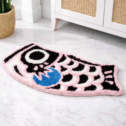 Vista 7 de Bonita alfombra de baño con diseño de pez, suave, antideslizante, estilo japonés, con bandera de Koi, alfombra para ducha, tapete