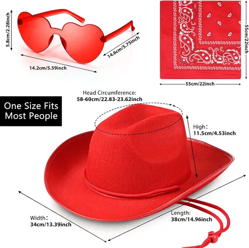 Vista 3 de 9 piezas de sombrero de vaquero para adultos con bandana de vaquero y lentes para disfraz occidental, accesorio de vestir para hombres y mujeres