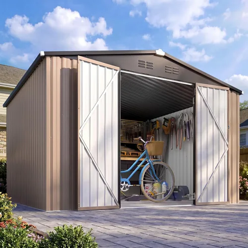 Vista 15 de AECOJOY Cobertizo de almacenamiento de metal para exteriores de 3 x 5 pies, cobertizo de herramientas de jardín resistente con puerta de gran