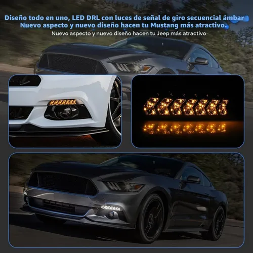 Vista 3 de ROXX Conjunto de señal de giro DRL LED completo para Ford Mustang 2015 2016 2017, luces antiniebla LED Mustang con luces de circulación diurna