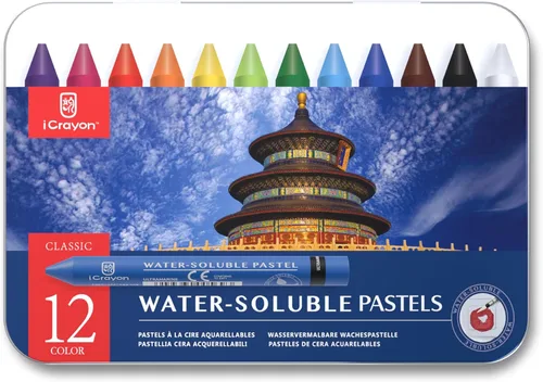 Vista 8 de iCrayon 12 colores pasteles solubles en agua, juego de pasteles de acuarela para principiantes y aficionados, incluye sacapuntas, paleta y pincel