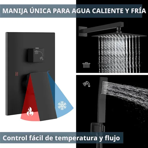 Vista 7 de Aolemi Juego de grifo de ducha con cabezal de mano negro mate de 8 pulgadas