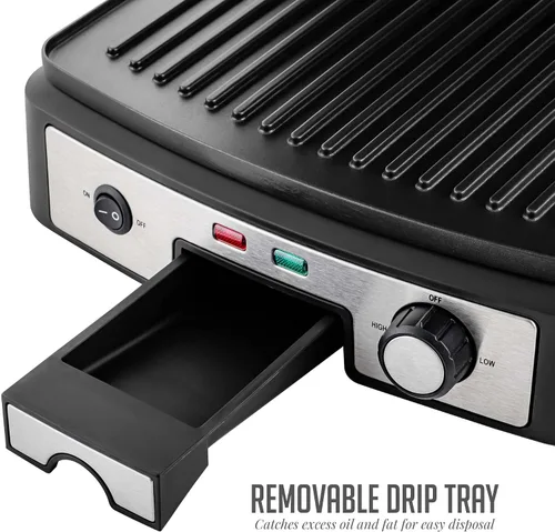 Vista 7 de OVENTE Sandwichera eléctrica Panini Press, parrilla interior de 1500 W con placas revestidas antiadherentes, control de temperatura y bandeja