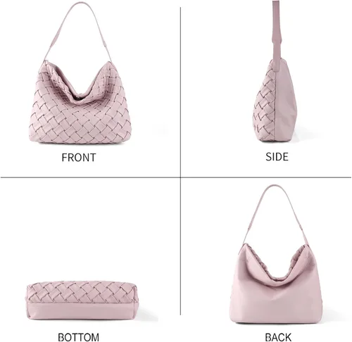 Vista 2 de Bolso tejido para mujer, bolso de mano de cuero vegano, bolso de mano retro, hecho a mano, grandes bolsas de hombro de playa de verano