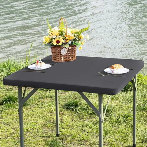 Vista 25 de Mantel de mesa rectangular de 4 pies con ajuste elástico, mantel de elastano elástico de 4 pies para mesas de comedor, para interiores y exteriores
