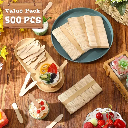 Vista 2 de Nuogo 500 cucharas de muestra de helado de madera a granel, 3 pulgadas
