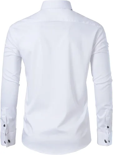 Vista 3 de Gollnwe Camisa de vestir elástica de bambú para hombre con puños franceses