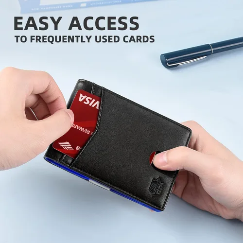 Vista 58 de Zitahli - Carteras delgadas con clip para dinero para hombre, tarjetero minimalista, de cuero, plegable, con bloqueo RFID, cartera de bolsillo