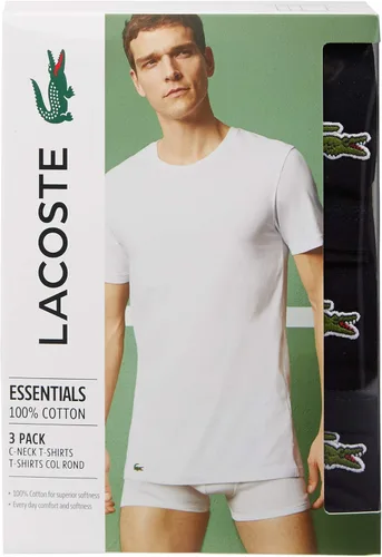 Vista 2 de Lacoste Essentials - Camisetas para hombre 3 unidades 100 algodón ajuste regular