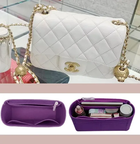 Vista 7 de Lckaey Bolsa Organizador Inserto para Chanel Classic Flap Mini Bag Shaper Monedero Inserto - Bolso Premium Felt Organizer 2009Purple-mini