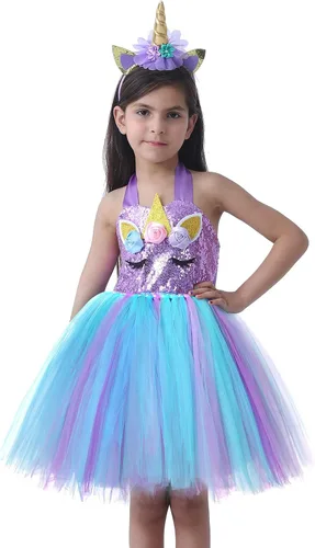 Vista 5 de KAKALVER Unicorn Dress for Girls Unicorn Costume LED Light Up for Dress up Halloween Birthday Party Decoration Unicorn Gifts