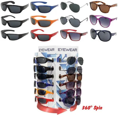 Vista 3 de Lote al por mayor de 48 gafas de sol en 4 paneles de pantalla de policarbonato UV400 unisex surtidos estilos y diseños, Multi