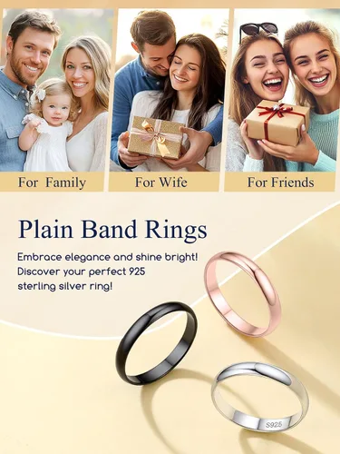 Vista 5 de Suplight Anillos entrelazados de plata de ley para mujer, anillo simple para ansiedad, anillos de polvo de estrellas lisos, anillo apilable