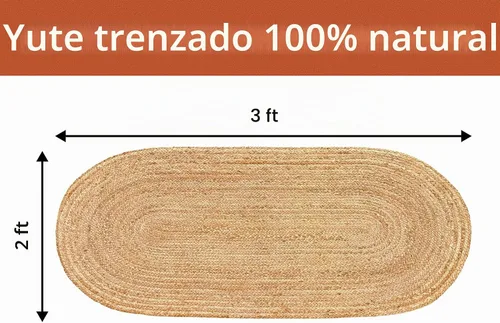 Vista 2 de Paquete de 1 alfombra de yute natural de 2 x 3 pies, ovalada, tejida a mano