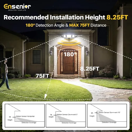 Vista 7 de Ensenior - Luz de seguridad solar con 5 modos de sensor de movimiento, 1800 lm, 270° de ángulo amplio, 3 cabezales de luces LED de inundación