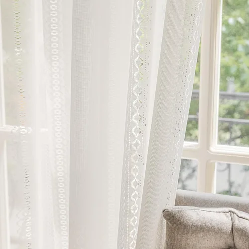 Vista 7 de Cortinas traslúcidas de encaje a rayas de 45 pulgadas de largo, paneles de cortinas plisadas para ventana, 26 pulgadas de ancho x 45 pulgadas