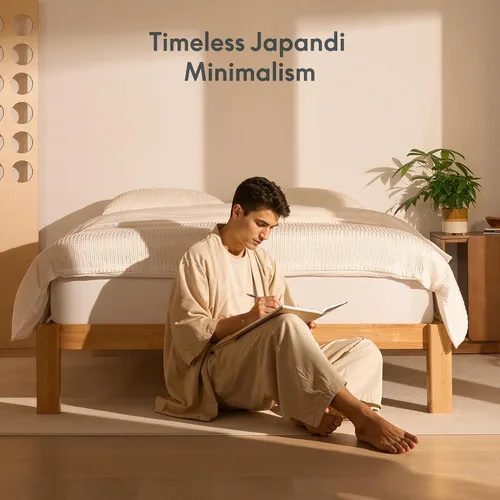 Vista 8 de FLEXISPOT Hako - Marco de cama de carpintería japonesa G2, cama de plataforma Queen de madera de caucho maciza, certificado IAS y SGS