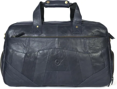 Vista 6 de Aaron Leather Goods - Bolsa de viaje de cuero para hombre con 2 compartimentos para zapatos debajo del asiento, Azul marino, Estilo clásico