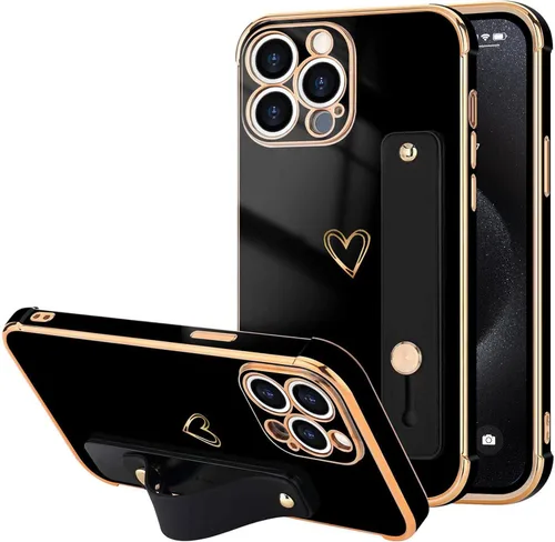 Vista 69 de LLZ.COQUE Funda compatible con iPhone 12 para mujeres y niñas, parachoques chapado de lujo con bonito diseño de corazón de amor, soporte de correa