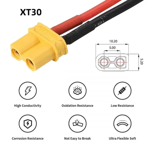 Vista 5 de xiwai XT30 Enchufe hembra a hembra 18AWG Cable de extensión Conector de carga para batería RC Estación de energía portátil Panel solar de 1.6 pies