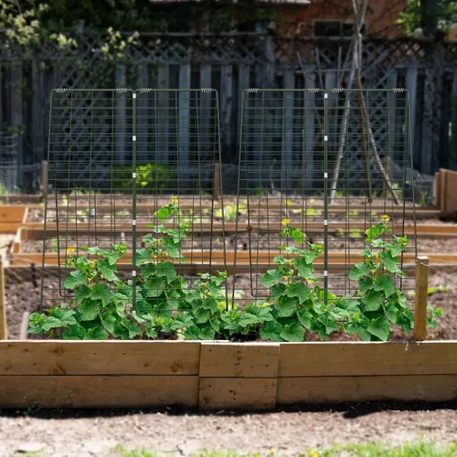 Vista 7 de AGTEK Enrejado plegable de pepino de 34 x 48 pulgadas con estacas de jardín y bridas de cremallera, soporte para plantas, un marco de enrejado