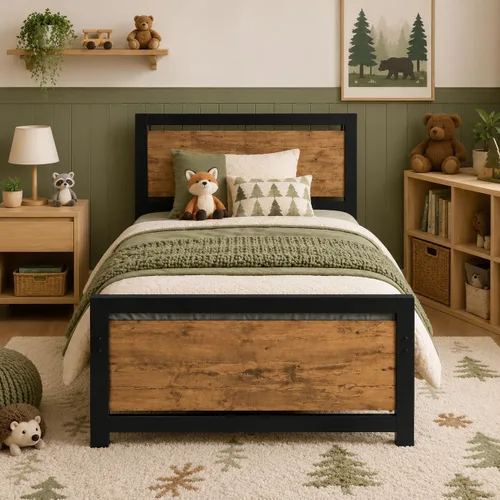 Vista 14 de Catrimown - Bases de cama individuales con cabecero, base de cama metálica de tamaño individual con fuerte soporte de listones de acero, cama