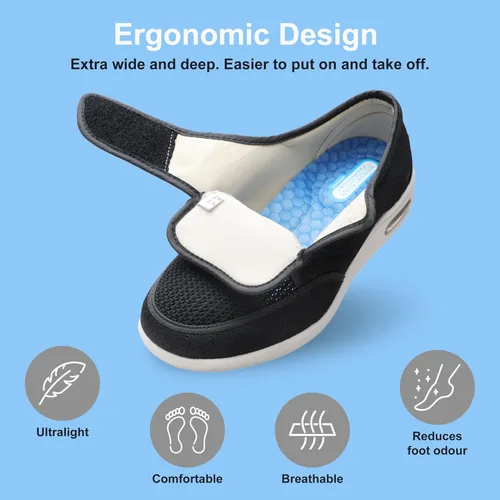 Vista 5 de youyun Zapatos para diabéticos para hombres de ancho ancho, zapatos diabéticos para hombres mayores, cierre ajustable, transpirables, ligeros
