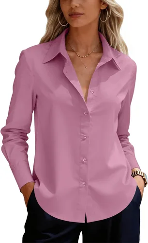 Vista 10 de siliteelon Camisas de vestir con botones para mujer, camisas de vestir de manga larga para mujer, camisas de trabajo de algodón de ajuste regular