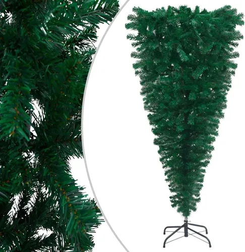 Vista 2 de 47.2 Inch Upside Down Christmas Tree Pre-Lit with LED Lights and Decorative Balls Set, Artificial PVC Xmas Tree with Steel Stand for Home Office