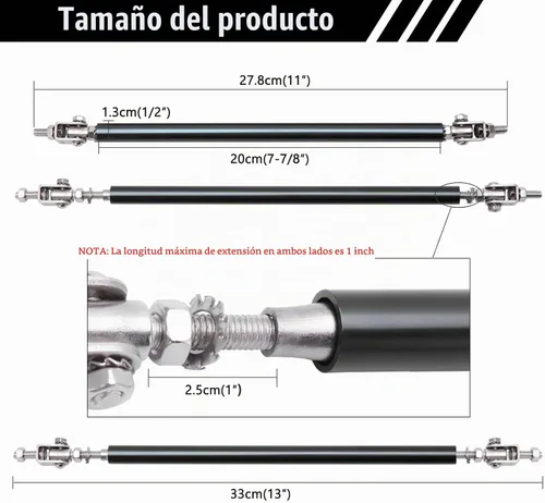 Vista 3 de DREAMOTOR - Barra de soporte universal para parachoques delantero de 8 a 11 pulgadas, 2 unidades Parachoques delantero compatible con Honda Civic