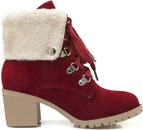 Vista 4 de Bellirala Botas de nieve cortas de invierno con cordones y tacón ancho para mujer