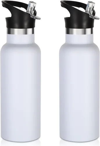 Vista 40 de Volhoply Botella de agua aislada para niños de 17 onzas, botellas de agua de acero inoxidable con tapa con pajilla, botella de agua de metal al