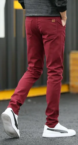 Vista 4 de Plaid&Plain - Pantalones de color caqui elásticos y ajustados para hombre