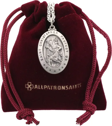Vista 14 de Collar con medalla de St Christopher – Medallón oval de plata de ley y cadena – Grabado personalizado – Caja de regalo
