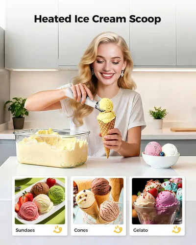Vista 2 de KYX Cuchara de helado calentada recargable, cuchara eléctrica para helado Blanco