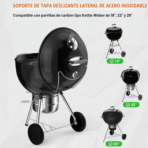Vista 3 de onlyfire Soporte de tapa de acero inoxidable Slide-a-Side para parrillas de carbón de 18”/22”/26