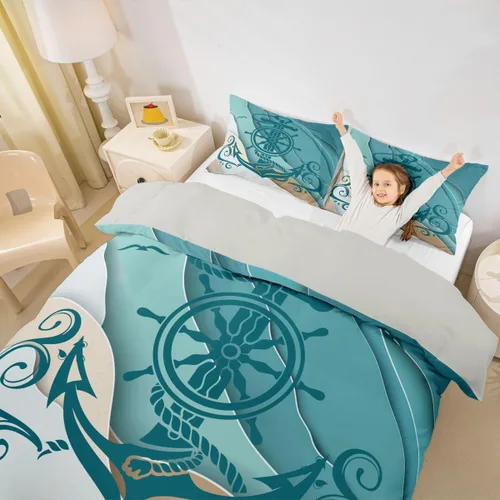 Vista 51 de Erosebridal Funda de edredón de ancla náutica, juego de ropa de cama con brújula oceánica, tamaño individual para niños, adolescentes, adultos