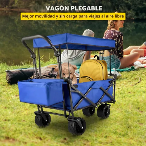 Vista 2 de Happbuy - Carro plegable con toldo extraíble, 220 libras, carrito de playa plegable resistente con ruedas grandes