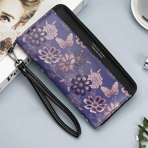 Vista 6 de APHISON Billetera para mujer, de gran capacidad, para tarjetas de crédito, RFID, monedero, luna, lindo, animal, floral, celular, pulsera, teléfono